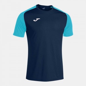 Joma Academy Iv Short Sleeve T-shirt Fluor Erkek Tişört Lacivert Turkuaz | 90WOXUVJI