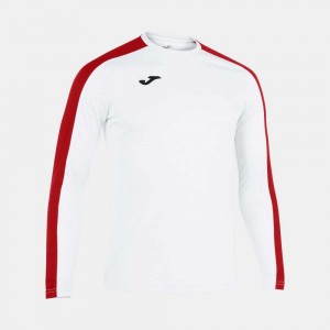 Joma Academy Long Sleeve T-shirt Erkek Tişört Beyaz Kırmızı | 64ALIVHEP