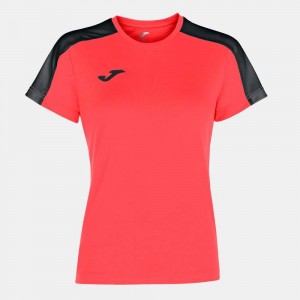 Joma Academy Short Sleeve T-shirt Fluor Kadın Tişört Mercan Siyah | 76ASVRXJI