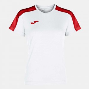 Joma Academy Short Sleeve T-shirt Kadın Tişört Beyaz Kırmızı | 20SYUOTKR