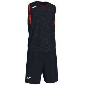 Joma Campus Set Basket Sleeveless Erkek Setler Siyah Kırmızı | 68BCQGAHE