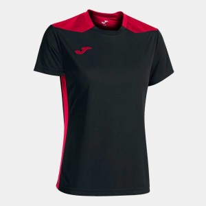 Joma Championship Vi Short Sleeve T-shirt Kadın Tişört Siyah Kırmızı | 49UYAKFCI