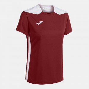 Joma Championship Vi Short Sleeve T-shirt Kadın Tişört Bordo Beyaz | 65IPBSHZY