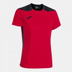 Joma Championship Vi Short Sleeve T-shirt Kadın Tişört Kırmızı Siyah | 69DLNOSRU