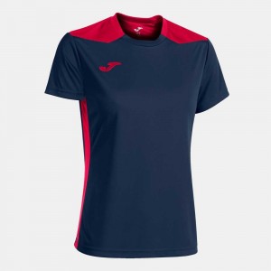 Joma Championship Vi Short Sleeve T-shirt Kadın Tişört Lacivert Kırmızı | 83KWQFGBI