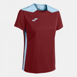 Joma Championship Vi Short Sleeve T-shirt Kadın Tişört Bordo Mavi | 85MGKPDIA