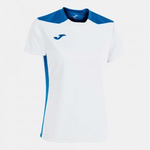 Joma Championship Vi Short Sleeve T-shirt Kadın Tişört Beyaz Kraliyet Mavisi | 13JXVRAHS