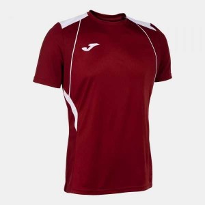 Joma Championship Vii Short Sleeve T-shirt Erkek Tişört Bordo Beyaz | 41QUDLNFJ