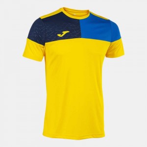 Joma Crew V Short Sleeve T-shirt Erkek Tişört Sarı Kraliyet Mavisi Lacivert | 34JYQBFDR