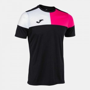 Joma Crew V Short Sleeve T-shirt Erkek Tişört Siyah Pembe Beyaz | 39FPCUBWN