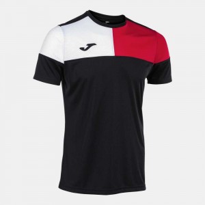 Joma Crew V Short Sleeve T-shirt Erkek Tişört Siyah Kırmızı Beyaz | 43NRMKXYC