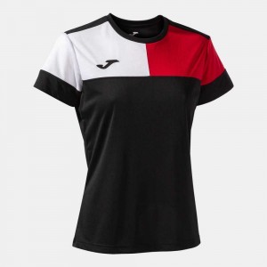 Joma Crew V Short Sleeve T-shirt Kadın Tişört Siyah Kırmızı Beyaz | 43RKBGQXU