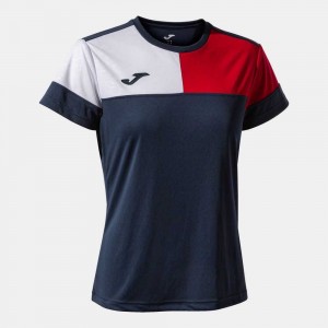 Joma Crew V Short Sleeve T-shirt Kadın Tişört Lacivert Kırmızı Beyaz | 26IBTFWNQ