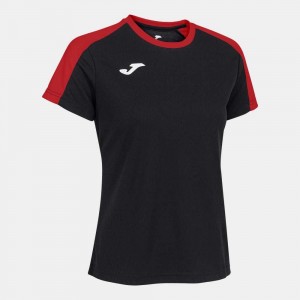 Joma Eco Championship Short Sleeve T-shirt Kadın Tişört Siyah Kırmızı | 82HQEJDFY