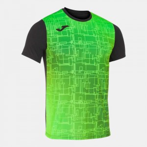 Joma Elite Viii Short Sleeve T-shirt Fluor Erkek Tişört Siyah Yeşil | 70HECTAZI