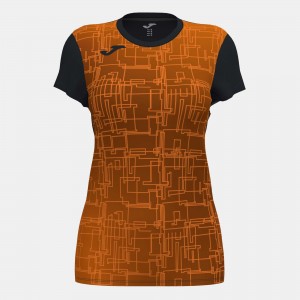 Joma Elite Viii Short Sleeve T-shirt Kadın Tişört Siyah Turuncu | 62TRBJSOL