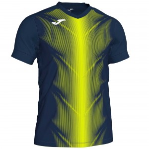 Joma Olimpia T-shirt Fluor S/S Erkek Tişört Lacivert Sarı | 38RBEDOKC