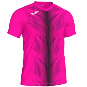 Joma Olimpia T-shirt Fluor S/S Erkek Tişört Pembe Siyah | 26MNXDOYE