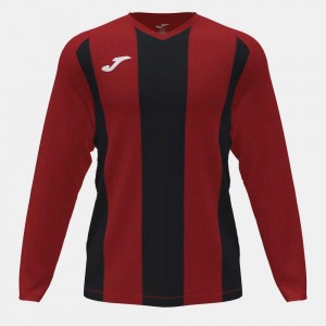 Joma Pisa Ii Long Sleeve T-shirt Erkek Tişört Kırmızı Siyah | 48XQWBOMS