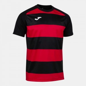 Joma Prorugby Ii Short Sleeve T-shirt Erkek Tişört Siyah Kırmızı | 36TZBAUMH