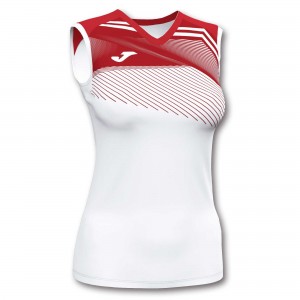 Joma Supernova Ii T-shirt Sleeveless Kadın Tişört Beyaz Kırmızı | 95MJQRTLI