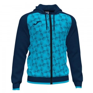 Joma Supernova Iii Zip up Hoodie Fluor Erkek Eşofman Lacivert Turkuaz | 08ZPSJNIC