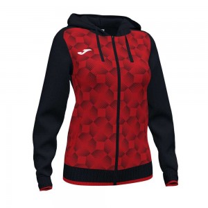 Joma Supernova Iii Zip up Hoodie Kadın Eşofman Siyah Kırmızı | 24MIAOGHU