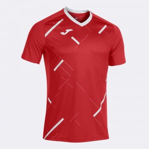 Joma Tiger Iii Short Sleeve T-shirt Erkek Tişört Kırmızı Beyaz | 94HWVMYGN