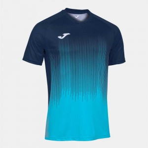 Joma Tiger Iv Short Sleeve T-shirt Fluor Erkek Tişört Turkuaz Lacivert | 71JYNITDP