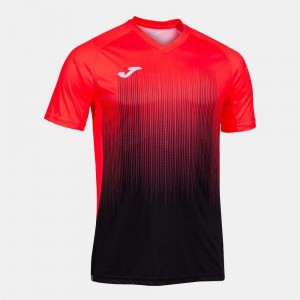 Joma Tiger Iv Short Sleeve T-shirt Fluor Erkek Tişört Siyah Mercan | 07CURLSJA