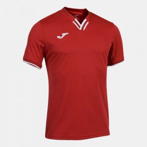 Joma Toletum Iv Short Sleeve T-shirt Erkek Tişört Kırmızı Beyaz | 23WTPMRKL